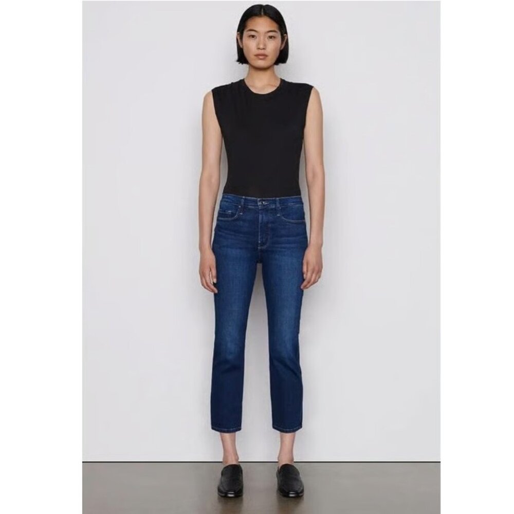 Frame Denim Cropped Straight Leg Jeans in Indigo Blue